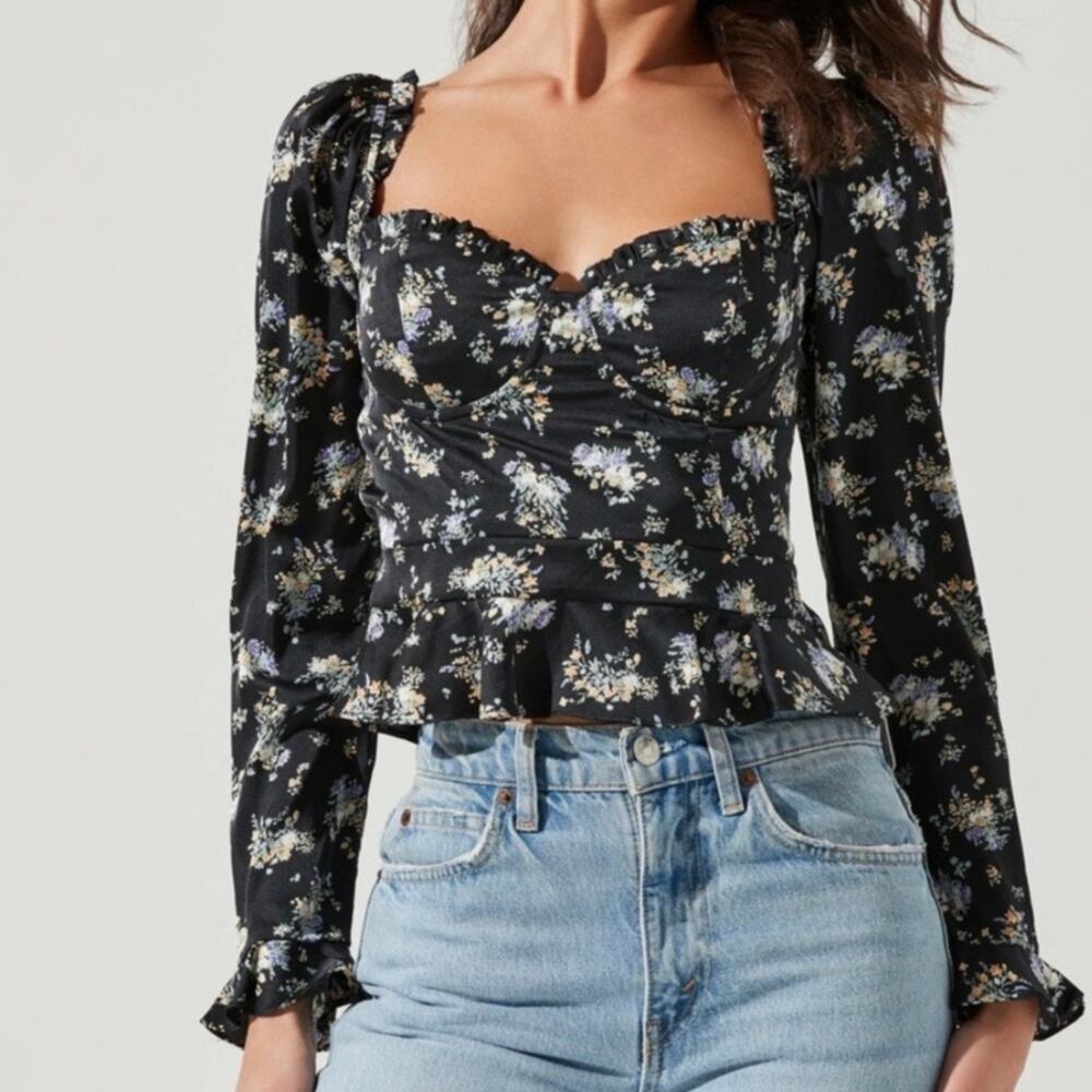 ASTR Floral Corset Peplum Top NWT Medium Cottagecore Bustier Blouse Wm's Medium
